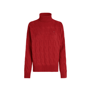 TOMMY HILFIGER MAGLIA DONNA A COLLO ALTO IN SOFT WOOL CABLE