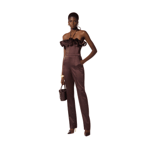 ELISABETTA FRANCHI TUTA IN RASO STRETCH COM MAXI RUCHE TU06562E2