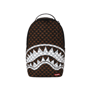 SPRAYGROUND BROWN AND CREAM DRIP CHECK SHARK BACKPACK
