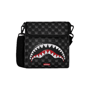 SPRAYGROUND SHARKS IN PARIS WTF BUBBLY BLACK CHECK MESSENGER SLING